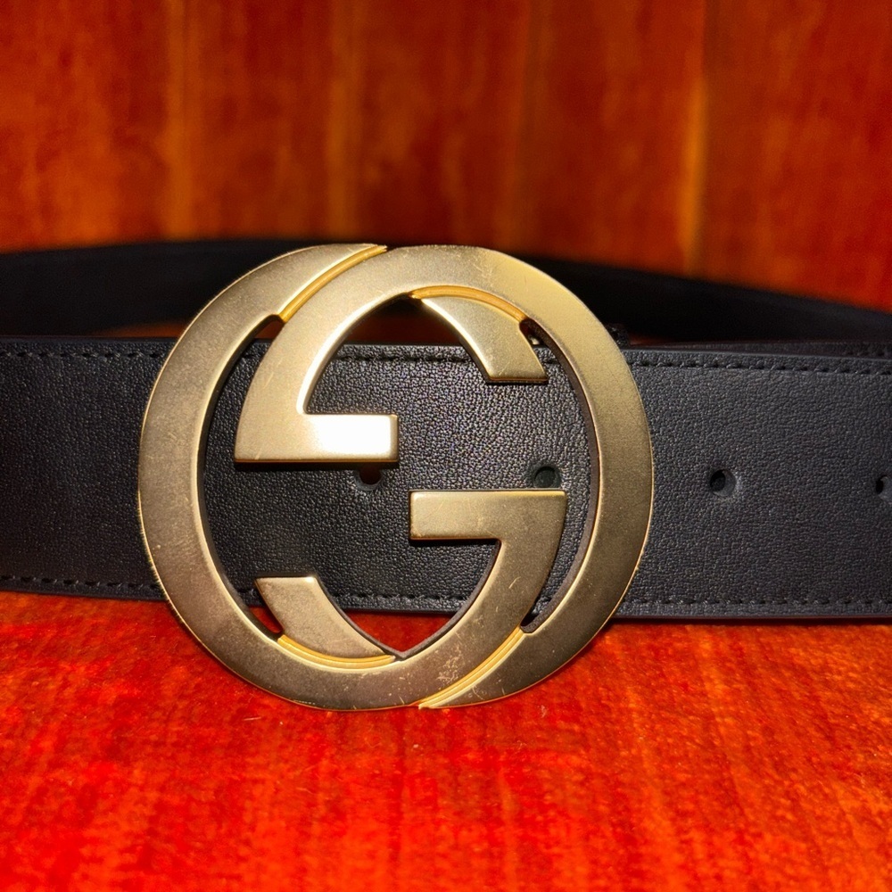 Authentic Gucci GG Marmont Black Leather Belt Size with Gold Logo 40/100 - Picture 2 of 12